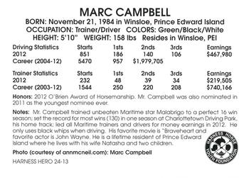 2013 Harness Heroes #24 Marc Campbell Back